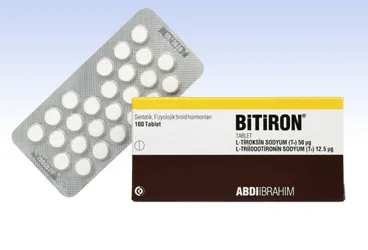 BITIRON 50 MCG/12.5 MCG TABLET (levotiroksin + liyotronine) ambalajı, tablet. Üretici: ABDİ İBRAHİM İLAÇ SANAYİ VE TİCARET A.Ş.