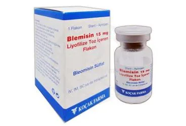 Bleomicin içeren flakon: BLEMISIN 15 MG LIYOFILIZE TOZ ICEREN FLAKON ürün ambalajı. Üretici: KOÇAK FARMA İLAÇ VE KİMYA SANAYİ A.Ş.