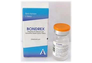 BONDREX 4 MG/5 ML IV INFUZYON ICIN KONSANTRE COZELTI ICEREN 1 FLAKON (zoledronik asit monohidrat) ambalajı, çözelti. Üretici: HTA İLAÇ ARAŞTIRMA GELİŞTİRME SANAYİ VE TİCARET LİMİTED ŞİRKETİ.