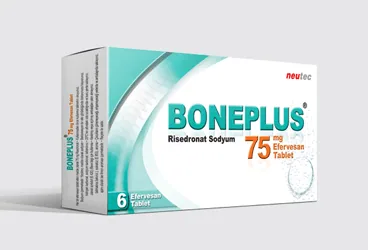 BONEPLUS 75 MG 6 EFERVESAN TABLET ürün ambalajı, efervesan tablet formunda risedronate sodium içerir. Üretici: NEUTEC İLAÇ SANAYİ TİCARET ANONİM ŞİRKETİ.