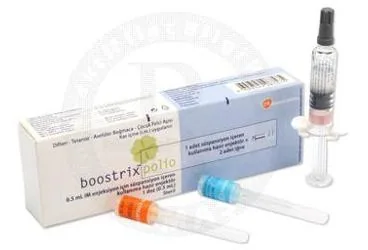 Difteri + boğmaca + tetanoz + polio aşı içeren süspansiyon: BOOSTRIX POLİO 0,5 ML IM ENJEKSIYON ICIN SUSPANSIYON ICEREN KULLANIMA HAZIR ENJEKTOR kutusu. Üretici: GLAXOSMİTHKLİNE İLAÇLARI SAN. VE TİC. A.Ş.