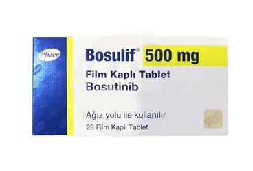 BOSULİF 500 MG FİLM KAPLI TABLET, 30 ADET ambalajı, film kaplı tablet formunda bosutinib monohidrat içerir. Üretici: PFİZER PFE İLAÇLARI A.Ş.