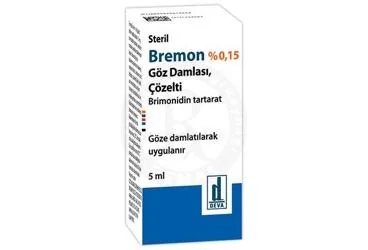 BREMON %0,15 GOZ DAMLASI, COZELTI kutusu, göz damlası formunda brimonidin tartarat içerir. Üretici: DEVA HOLDİNG ANONİM ŞİRKETİ.