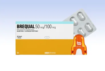 BREQUAL 50/100 MCG INHALASYON ICIN TOZ ICEREN KAPSUL (60 KAPSUL) kutusu. Salmeterol + flutikazon içeren inhalasyon aerosolü. Üretici: ABDİ İBRAHİM İLAÇ SANAYİ VE TİCARET A.Ş.