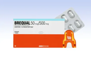 BREQUAL 50/500 MCG INHALASYON ICIN TOZ ICEREN KAPSUL (60 KAPSUL) ambalajı. Salmeterol + flutikazon içeren inhalasyon aerosolü. Üretici: ABDİ İBRAHİM İLAÇ SANAYİ VE TİCARET A.Ş.