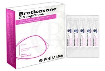 BRETICASONE 0,5 MG/2 ML NEBULIZASYON SUSPANSIYONU ürün ambalajı. Flutikazon -inhalant içeren süspansiyon. Üretici: POLİFARMA İLAÇ SAN. VE TİC. A.Ş.