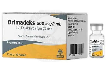BRIMADEKS 200 MG/2ML IV ENJEKSIYONLUK COZELTI ambalajı, çözelti formunda sugammadeks içerir. Üretici: POLİFARMA İLAÇ SAN. VE TİC. A.Ş.