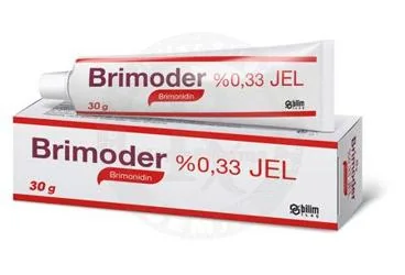 Brimonidin tartarat içeren jel: BRIMODER %0,33 JEL (30 GRAM) kutu fotoğrafı. Üretici: BİLİM İLAÇ SANAYİİ VE TİCARET A.Ş.