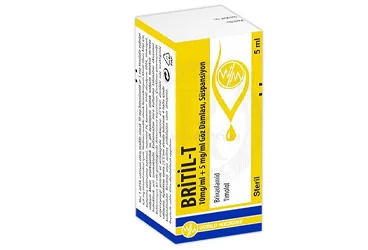 BRITIL-T 10 MG/ML+5 MG/ML GOZ DAMLASI,SUSPANSIYON (5 ML-LIK 1 SISE) (timolol + brinzolamid) kutu fotoğrafı, süspansiyon. Üretici: WORLD MEDICINE İLAÇ SAN. VE TİC. A.Ş.