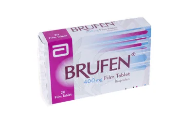 Ibuprofen içeren BRUFEN 400 MG 20 DRAJE kutusu. Üretici: ABBOTT LABORATUARLARI İTHALAT İHRACAT VE TİC. LTD. ŞTİ.