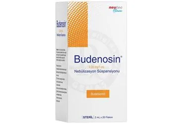BUDENOSIN 0,25 MG/1 ML NEBULIZASYON SUSPANSIYONU ambalajı. Budesonid -inhalant içeren süspansiyon. Üretici: NEUTEC İNHALER İLAÇ SANAYİ VE TİCARET ANONİM ŞİRKETİ.