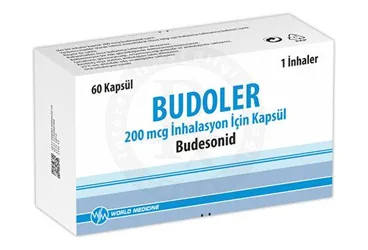 Budesonid -inhalant içeren inhalasyon aerosolü: BUDOLER 200 MCG BASINCLI INHALASYON, SUSPANSIYON kutusu. Üretici: WORLD MEDICINE İLAÇ SAN. VE TİC. A.Ş.