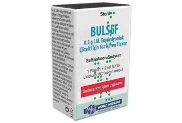 BULSEF 0,5 GR IM ENJ. COZ. HAZ. ICIN TOZ ICEREN FLAKON (seftriakson) kutusu, flakon. Üretici: WORLD MEDICINE İLAÇLARI LTD. ŞTİ.