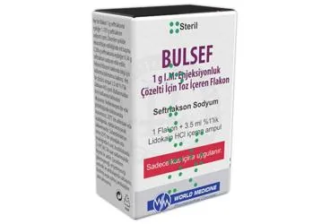 BULSEF 1 GR IM ENJ. COZ. HAZ. ICIN TOZ ICEREN FLAKON (seftriakson) ambalajı, flakon. Üretici: WORLD MEDICINE İLAÇLARI LTD. ŞTİ.