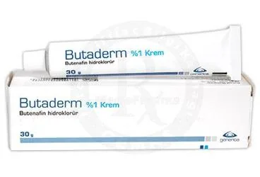 BUTADERM %1 KREM (30 G) kutusu. Butenafin içeren krem. Üretici: GENVEON İLAÇ SANAYİ VE TİCARET ANONİM ŞİRKETİ.