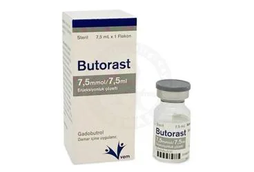 BUTORAST 7,5 MMOL/7,5 ML ENJEKSIYONLUK COZELTI ürün ambalajı, çözelti formunda gadobutrol içerir. Üretici: VEM İLAÇ SAN. VE TİC. ANONİM ŞİRKETİ.
