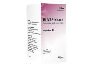 BUVASIN 5 MG/ML ENJ.COZ. ICEREN FLAKON ürün ambalajı, flakon formunda bupivacaine içerir. Üretici: VEM İLAÇ SAN. VE TİC. ANONİM ŞİRKETİ.