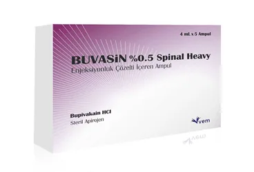 BUVASIN 5 MG/ML SPINAL HEAVY ENJ.COZ. ICEREN AMPUL (bupivacaine) kutu fotoğrafı, ampul. Üretici: VEM İLAÇ SAN. VE TİC. ANONİM ŞİRKETİ.
