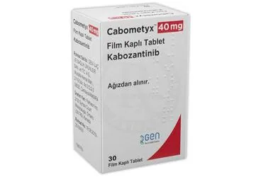 CABOMETYX 40 MG FILM KAPLI TABLET kutu fotoğrafı, film kaplı tablet formunda kabozantinib içerir. Üretici: GEN İLAÇ VE SAĞLIK ÜRÜNLERİ SAN.VE TİC. A.Ş.