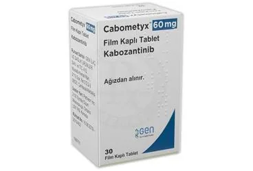 CABOMETYX 60 MG FILM KAPLI TABLET (kabozantinib) ürün ambalajı, film kaplı tablet. Üretici: GEN İLAÇ VE SAĞLIK ÜRÜNLERİ SAN.VE TİC. A.Ş.