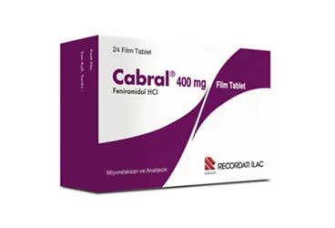Feniramidol hcl içeren film kaplı tablet: CABRAL 400 MG 24 FİLM TABLET kutusu. Üretici: RECORDATİ İLAÇ SANAYİ VE TİCARET ANONİM ŞİRKETİ.