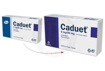 CADUET 5MG/20MG 30 FİLM TABLET (amlodipin + atorvastatin) ürün ambalajı, film kaplı tablet. Üretici: VİATRİS İLAÇLARI LİMİTED ŞİRKETİ.