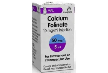 CALCIUM FOLINATE DBL 5 ML 50 MG 1 FLAKON ürün ambalajı, flakon formunda kalsiyum folinat içerir. Üretici: ORNA İLAÇ TEKSTİL KİMYEVİ MAD. SAN. VE DIŞ TİC. LTD. ŞTİ.