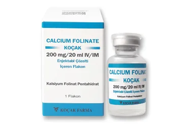 CALCIUM FOLINATE KOCAK 200 MG/20 ML IV/IM ENJEKTABL COZELTI ICEREN FLAKON kutu fotoğrafı. Kalsiyum folinat içeren çözelti. Üretici: KOÇAK FARMA İLAÇ VE KİMYA SANAYİ A.Ş.