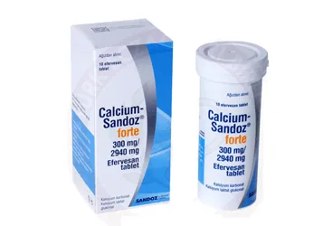CALCIUM SANDOZ FORTE 300 MG/2940 MG EFERVESAN TABLET kutu fotoğrafı. Kalsiyum karbonat içeren efervesan tablet. Üretici: SANDOZ İLAÇ SANAYİ VE TİCARET A.Ş.