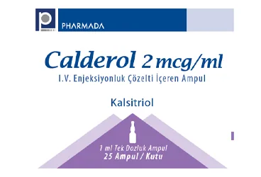 CALDEROL 2 MCG/ML I.V. ENJEKSIYONLUK COZELTI ICEREN 25 AMPUL kutu fotoğrafı. Vitamin d3 içeren çözelti. Üretici: PHARMADA İLAÇ SANAYİ VE TİCARET A.Ş.
