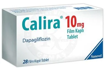 CALIRA 10 MG FILM KAPLI TABLET (28 TABLET) (dapagliflozin) ürün ambalajı, film kaplı tablet. Üretici: SANOVEL İLAÇ SANAYİ VE TİCARET ANONİM ŞİRKETİ.