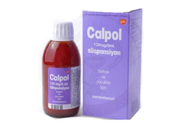 CALPOL 120 MG 150 ML SUSPANSIYON ambalajı. Parasetamol içeren süspansiyon. Üretici: GLAXOSMİTHKLİNE İLAÇLARI SAN. VE TİC. A.Ş.
