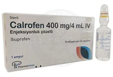 CALROFEN 400 MG/ 4 ML ENJ. COZELTI ICEREN 1 AMPUL kutusu, çözelti formunda ibuprofen içerir. Üretici: PHARMAVİSİON SAN. VE TİC. A.Ş.