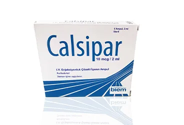 CALSIPAR 10 MCG/2 ML ENJEKSIYONLUK COZELTI ICEREN AMPUL (5 AMPUL) kutu fotoğrafı, çözelti formunda parikalsitol içerir. Üretici: BİEM İLAÇ SAN. VE TİC. A.Ş.