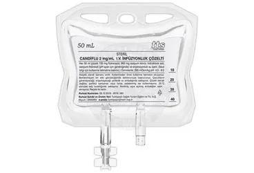 CANDIFLU 2 MG / ML I.V. INFUZYONLUK COZELTI (50 ML SETSIZ) ürün ambalajı. Flukonazol içeren çözelti. Üretici: TURKTIPSAN SAĞLIK TURİZM EĞİTİM VE TİCARET A.Ş.
