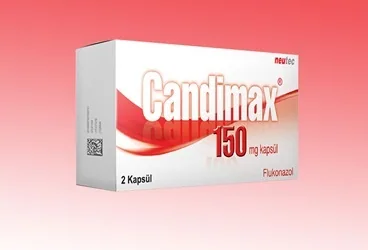 CANDIMAX 150 MG 2 KAPSUL kutusu. Flukonazol içeren kapsül. Üretici: NEUTEC İLAÇ SANAYİ TİCARET ANONİM ŞİRKETİ.