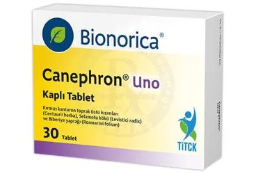 CANEPHRON UNO KAPLI TABLET (30 TABLET kutusu. Kırmızı kantoron, selam otu kökü, biberiye yaprağı içeren tablet. Üretici: BİONORİCA İLAÇ TİCARET A.Ş.