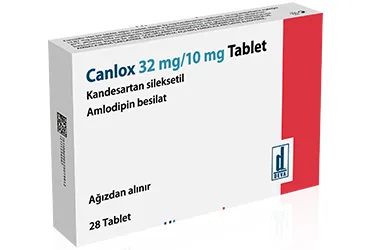 CANLOX 32 MG/10 MG TABLET (amlodipin + kandesartan) ambalajı, tablet. Üretici: DEVA HOLDİNG ANONİM ŞİRKETİ.