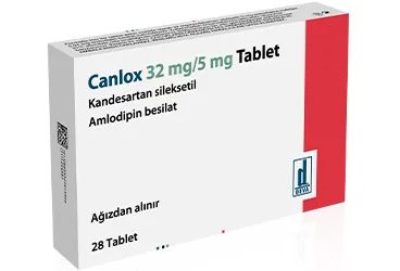 CANLOX 32 MG/5 MG TABLET (28 TABLET) ürün ambalajı, tablet formunda amlodipin + kandesartan içerir. Üretici: DEVA HOLDİNG ANONİM ŞİRKETİ.