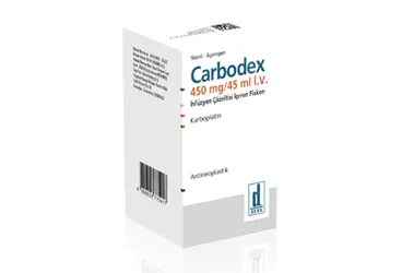 CARBODEX 450 MG/45 ML IV INF. COZ. ICEREN FLAKON ürün ambalajı. Karboplatin içeren flakon. Üretici: DEVA HOLDİNG ANONİM ŞİRKETİ.