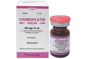 CARBOPLATIN-KOCAK 50 MG/5 ML IV INFUZYON ICIN SOLUSYON ICEREN FLAKON (karboplatin) ürün ambalajı, flakon. Üretici: KOÇAK FARMA İLAÇ VE KİMYA SANAYİ A.Ş.