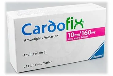 CARDOFIX 10 MG/160 MG 28 FILM KAPLI TABLET (amlodipin + valsartan) ambalajı, film kaplı tablet. Üretici: SANOVEL İLAÇ SANAYİ VE TİCARET ANONİM ŞİRKETİ.