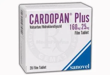 Valsartan + hidroklorotiyazid içeren film kaplı tablet: CARDOPAN PLUS 160 /25 MG 28 FİLM TABLET kutu fotoğrafı. Üretici: SANOVEL İLAÇ SANAYİ VE TİCARET ANONİM ŞİRKETİ.