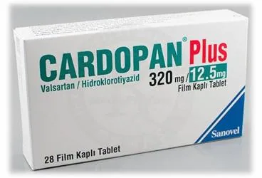 CARDOPAN PLUS 320/12,5 MG 28 FİLM KAPLI TABLET ambalajı, film kaplı tablet formunda valsartan + hidroklorotiyazid içerir. Üretici: SANOVEL İLAÇ SANAYİ VE TİCARET ANONİM ŞİRKETİ.