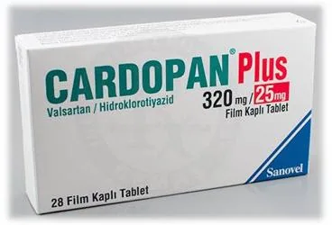 CARDOPAN PLUS 320/25 MG 28 FİLM KAPLI TABLET ambalajı, film kaplı tablet formunda valsartan + hidroklorotiyazid içerir. Üretici: SANOVEL İLAÇ SANAYİ VE TİCARET ANONİM ŞİRKETİ.
