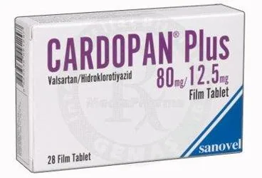CARDOPAN PLUS 80/12,5 MG FILM KAPLI TABLET (28 TABLET) ürün ambalajı. Valsartan + hidroklorotiyazid içeren film kaplı tablet. Üretici: SANOVEL İLAÇ SANAYİ VE TİCARET ANONİM ŞİRKETİ.