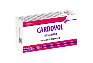 CARDOVOL 100 MG TABLET (20 TABLET) kutusu. Metoprolol içeren tablet. Üretici: WORLD MEDICINE İLAÇ SAN. VE TİC. A.Ş.