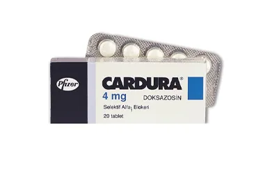CARDURA 4 MG 20 TABLET ürün ambalajı, tablet formunda doksazosin mesilat içerir. Üretici: VİATRİS İLAÇLARI LİMİTED ŞİRKETİ.