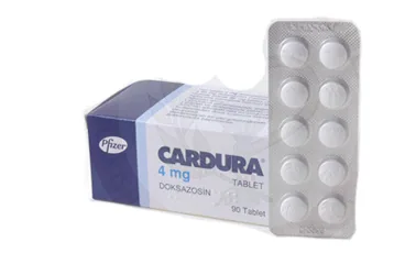 Doksazosin mesilat içeren tablet: CARDURA 4 MG 90 TABLET kutu fotoğrafı. Üretici: VİATRİS İLAÇLARI LİMİTED ŞİRKETİ.