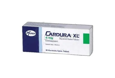 Doksazosin mesilat içeren tablet: CARDURA XL 4 MG 30 KONTROLLÜ SALIM TABLETİ kutusu. Üretici: VİATRİS İLAÇLARI LİMİTED ŞİRKETİ.